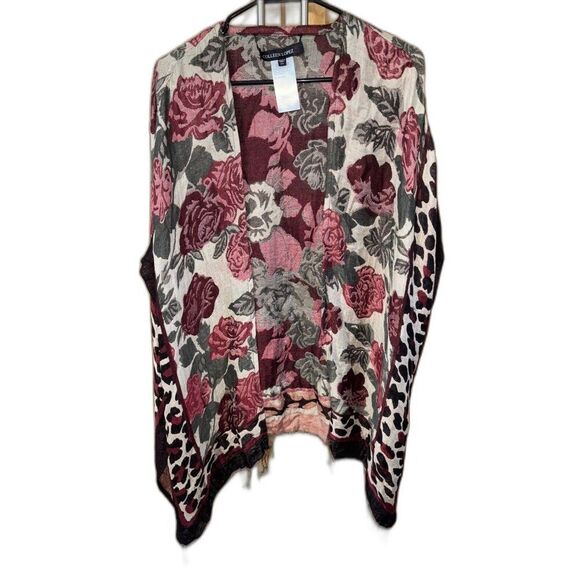 Colleen Lopez Floral Fringe Animal Print Shawl Wrap Scarf Boho Chic Hippy M L - Picture 2 of 11